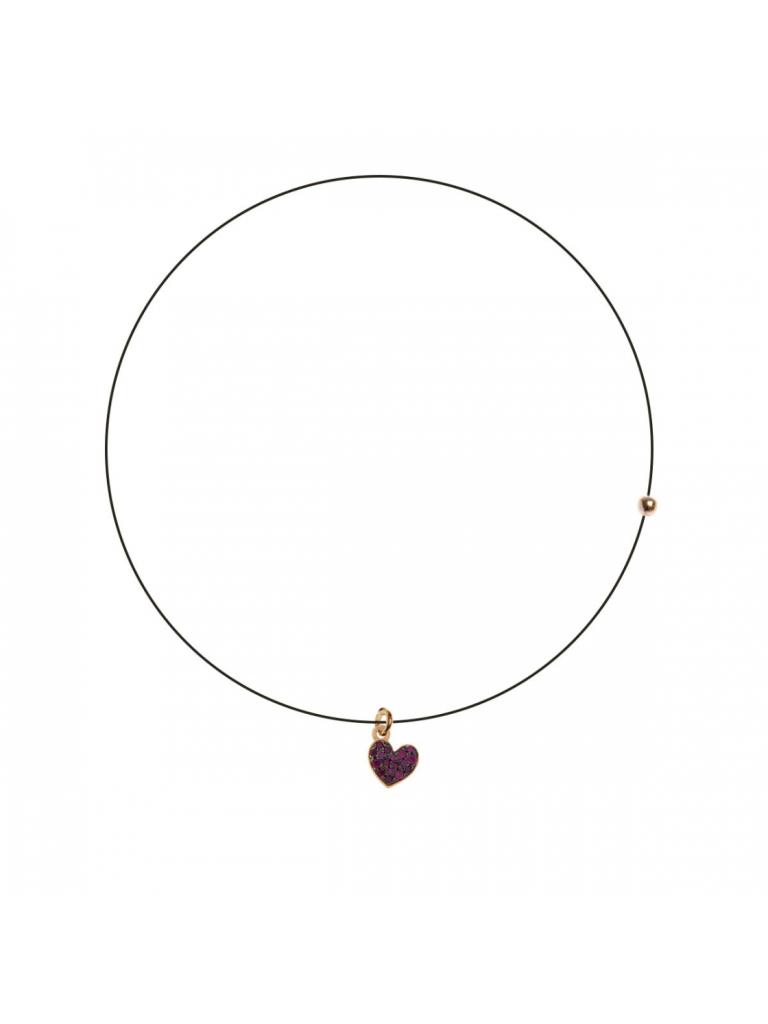 GIROCOLLO LENZA NERO CON CIONDOLO ZIRCONI COLORATI CUORE - RUE DES MILLE