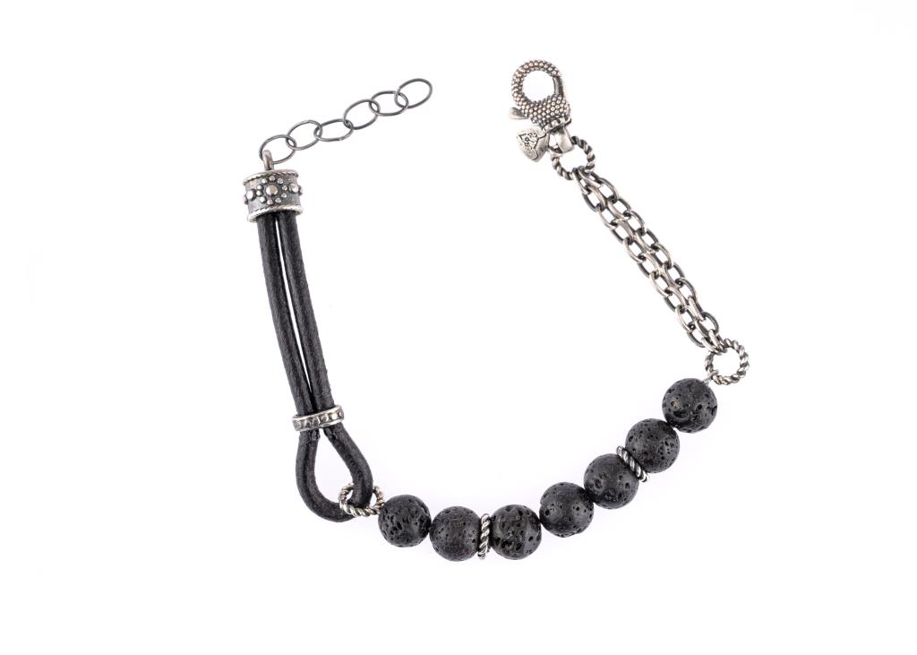 Bracciale Amantide Cuoio E Pietre Laviche - AMANTIDE