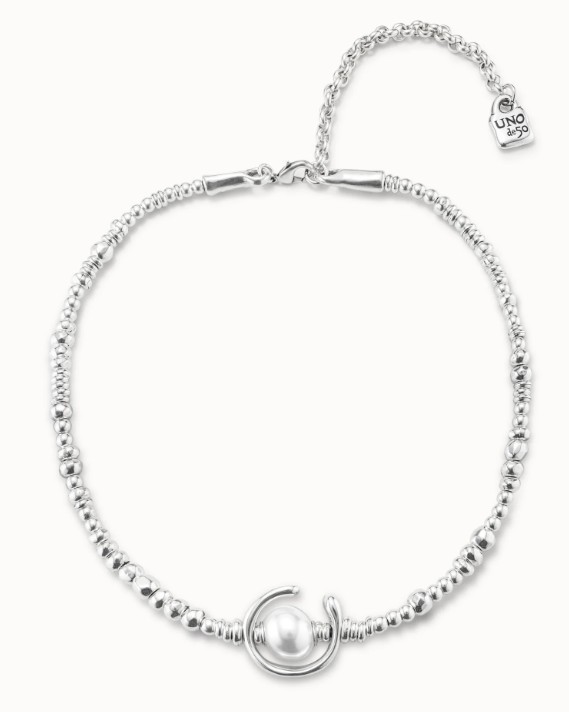 Collana corta in argento placcato con perla - UNO DE 50