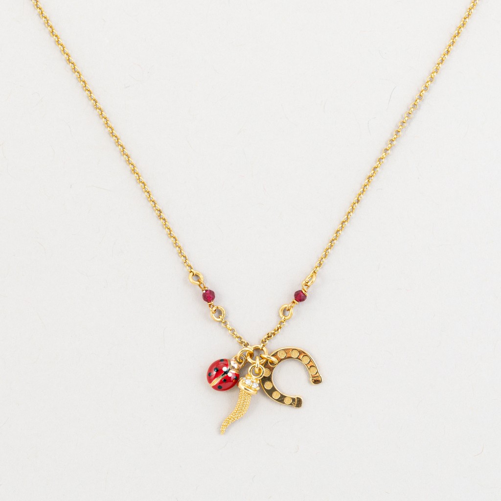Collana ciuffetto coccinella con ferro di cavallo - VERSARI ACCESSORIES