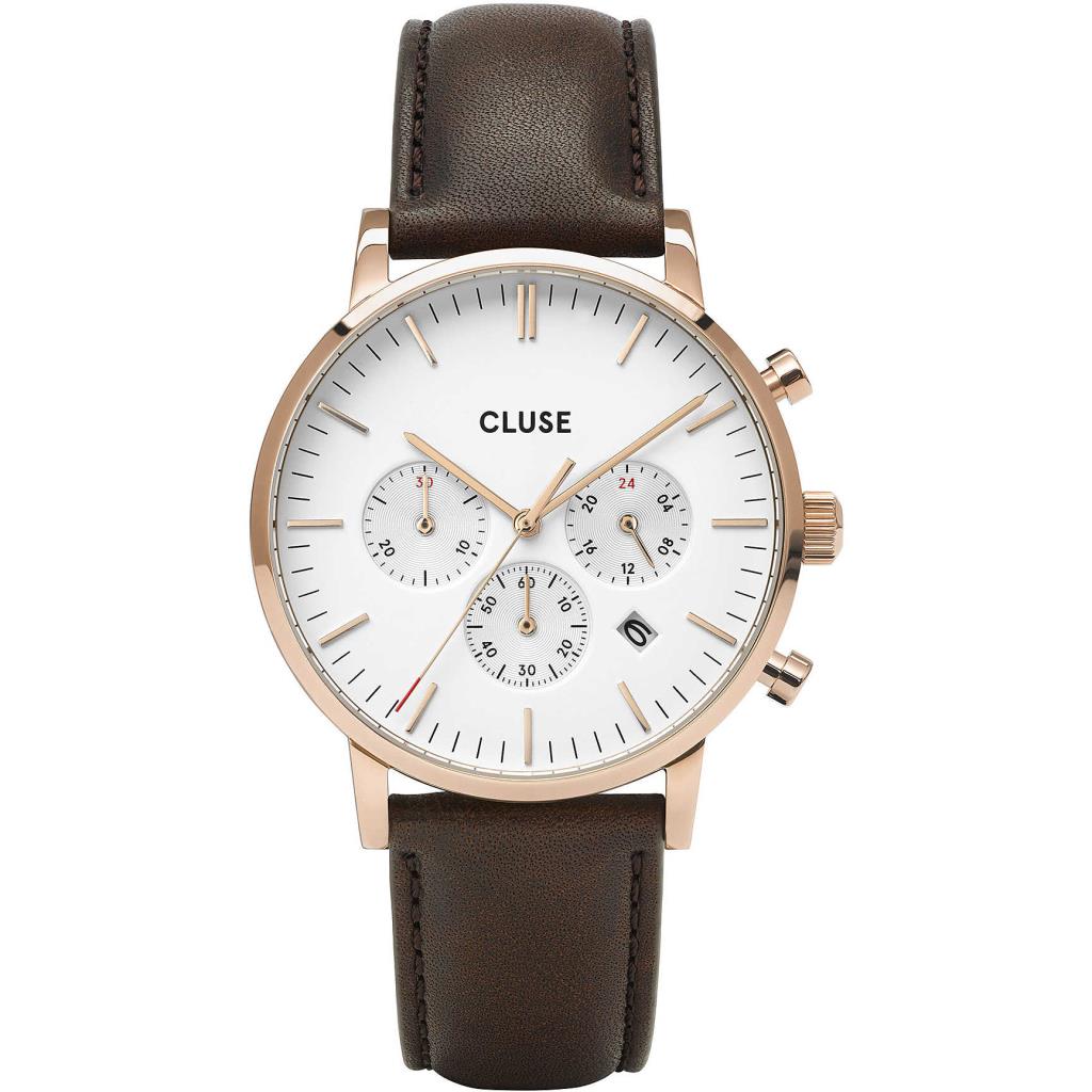 Aravis chrono leather rose gold white/dark brown - CLUSE