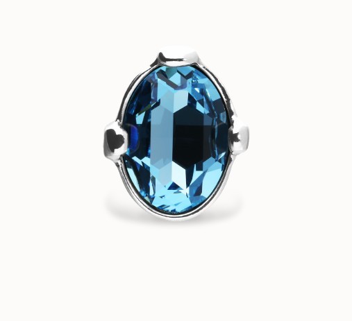 Anello grande placcato in argento con cristallo ovale sfaccettato blu - UNO DE 50
