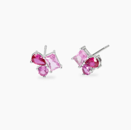 Orecchini in bronzo e argento con cluster rosa - MABINA