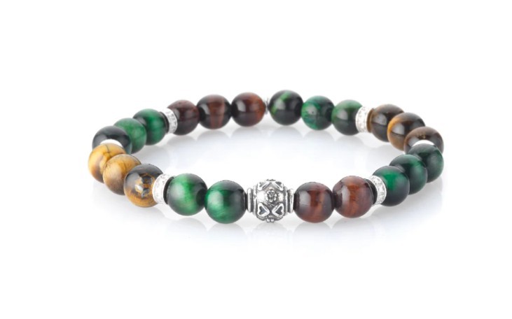 Bracciale Uomo Stone Green Island argento occhio di tigre multicolor - GERBA JEWELS