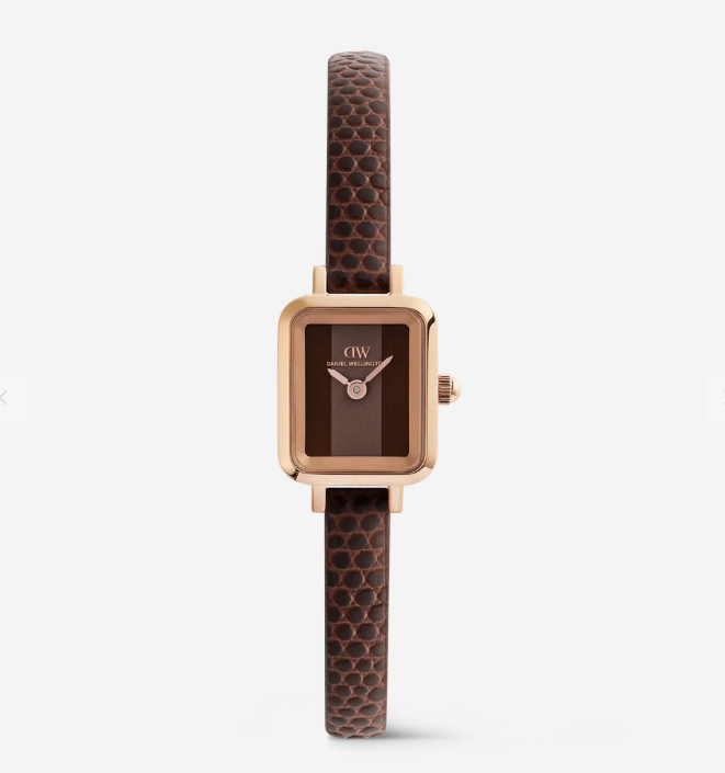 Quadro Mini Brown Lizard Padstow Rose Gold - DANIEL WELLINGTON
