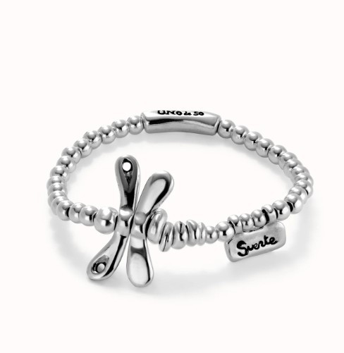 Bracciale elastico con libellula placcato argento sterling - UNO DE 50