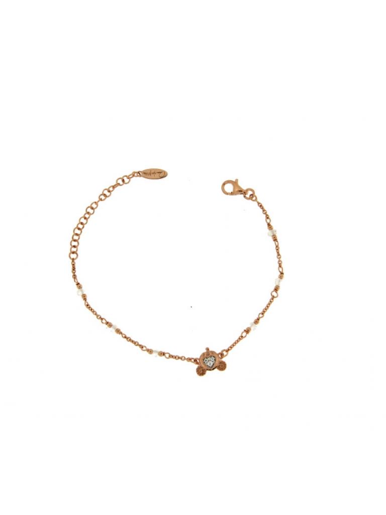 BRACCIALETTO ARG. ORO ROSA CON ZIRCONI BIANCHI E CARROZZA - RUE DES MILLE