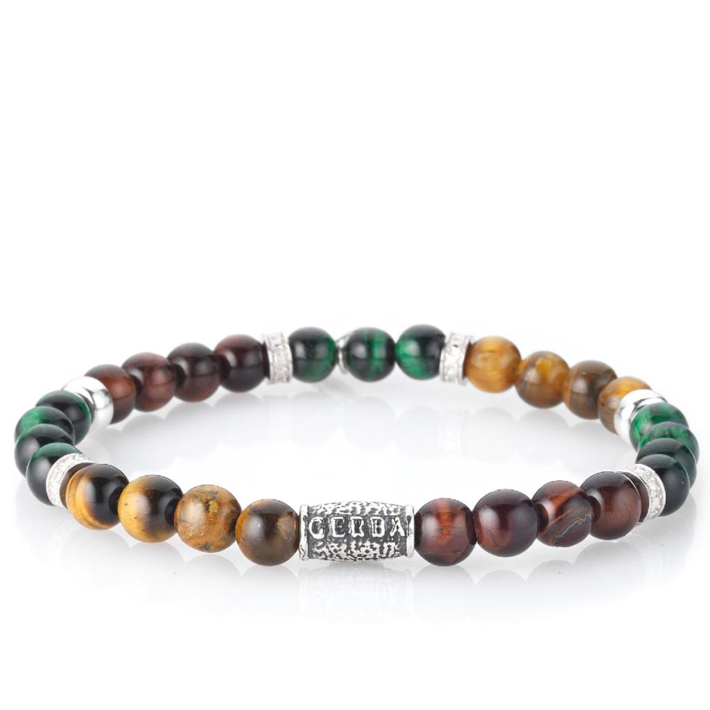 Bracciale Gerba Jewels Stone Kedar Da Uomo occhio di tigre multicolor e argento - GERBA JEWELS