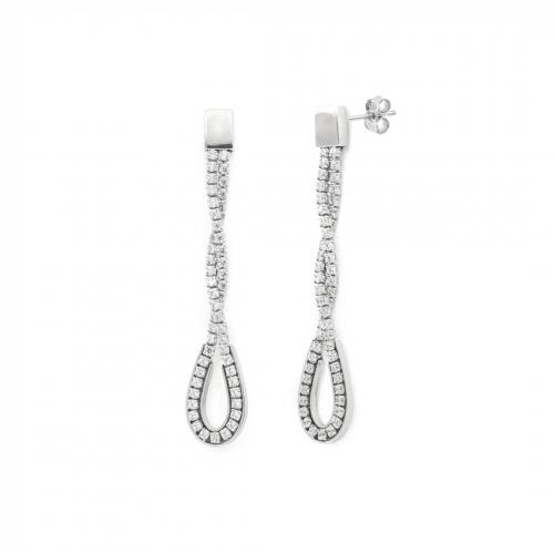 Orecchini lunghi Unoaerre in argento bianco e zirconi - UNOAERRE