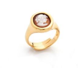 Anello Cameo Italiano Chevalier Ovale Volto Di Donna - CAMEO ITALIANO