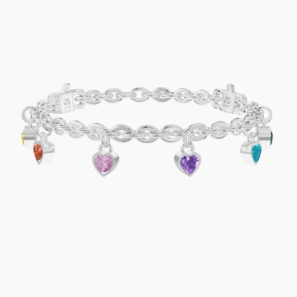 Bracciale catena con ciondoli cuore in zirconi multicolor - KIDULT
