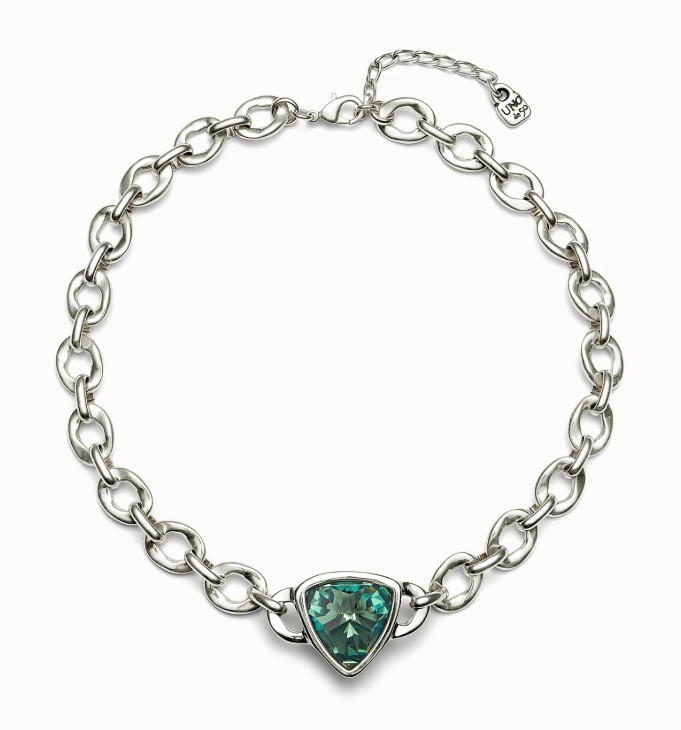 Ciondolo a maglia placcato argento Sterling con un cristallo sfaccettato centrale - UNO DE 50