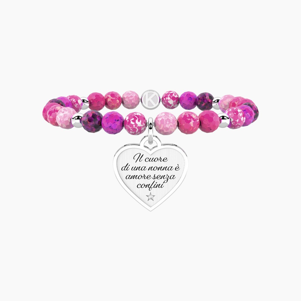 Bracciale nonna con agata multicolor e ciondolo cuore - KIDULT