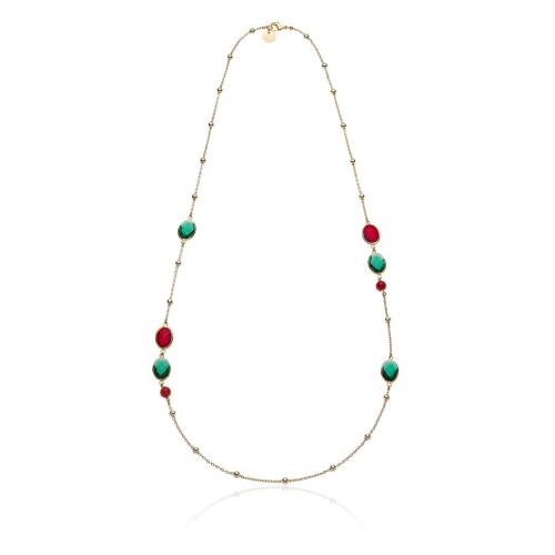 Collana Unoaerre chanel pietre verdi e rosse - UNOAERRE