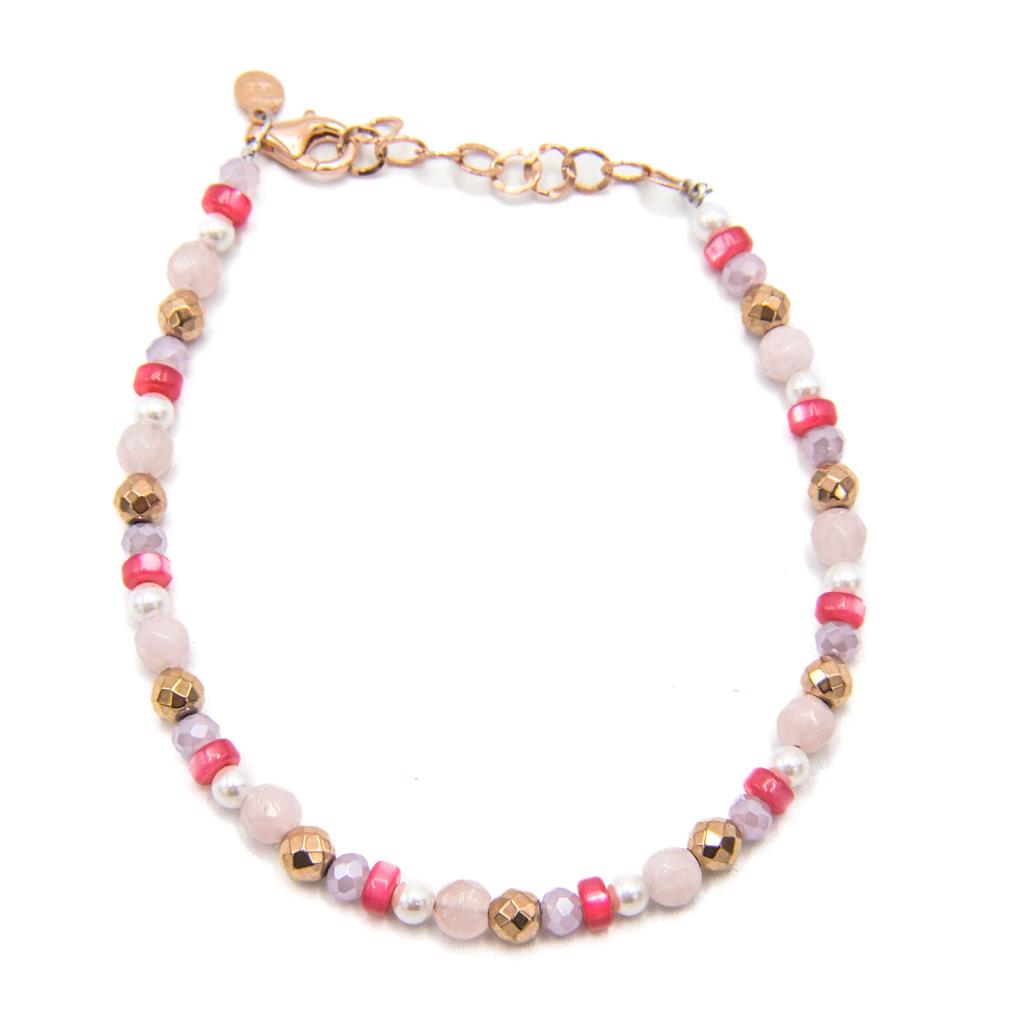 Bracciale Sacramore Firenze con Perline Fucsia, Bianche e Oro - SACRAMORE FIRENZE