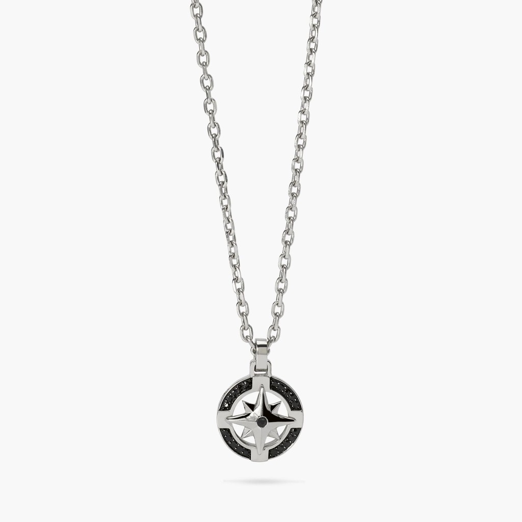 Collana con ciondolo rosa dei venti in acciaio e nero - KIDULT