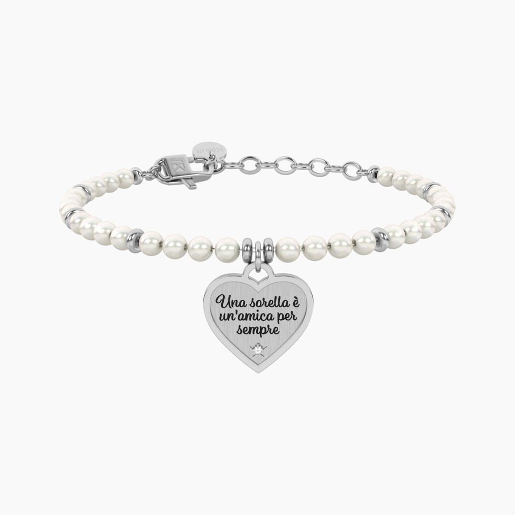 Bracciale perle con ciondolo cuore per sorella - KIDULT