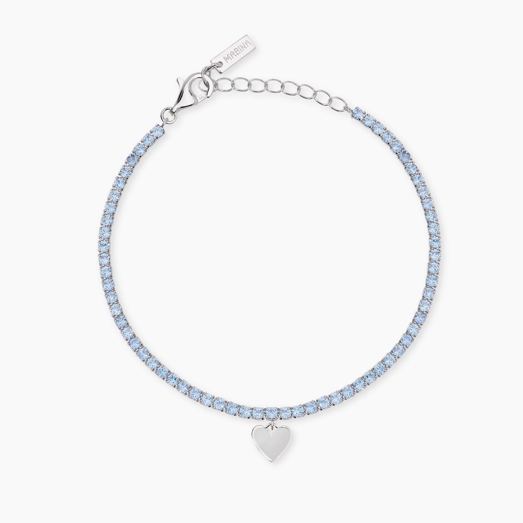 Bracciale tennis con acquamarina sintetica e ciondolo cuore LOVELY DAY - MABINA
