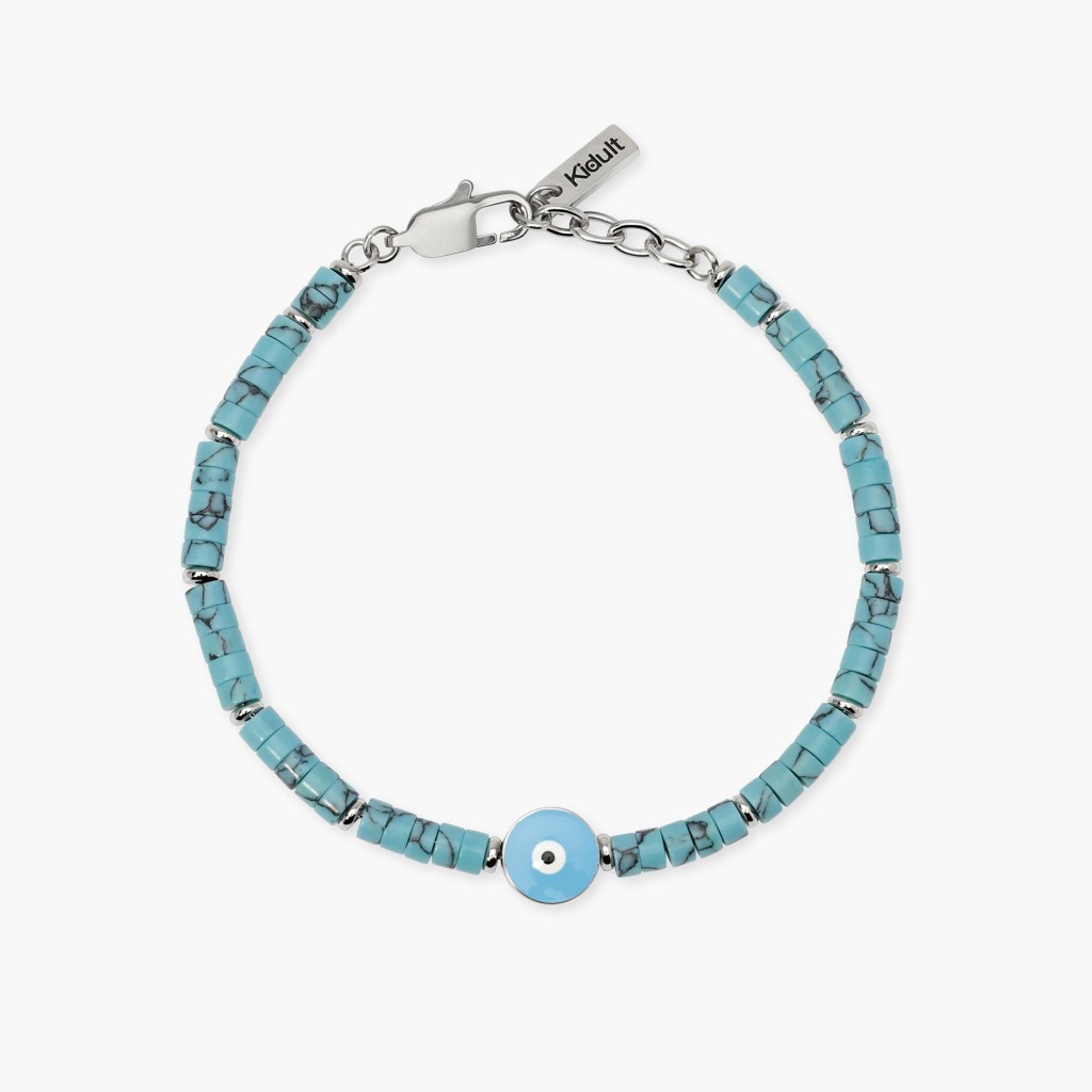 Bracciale in turchese sintetica con simbolo occhio centrale - KIDULT