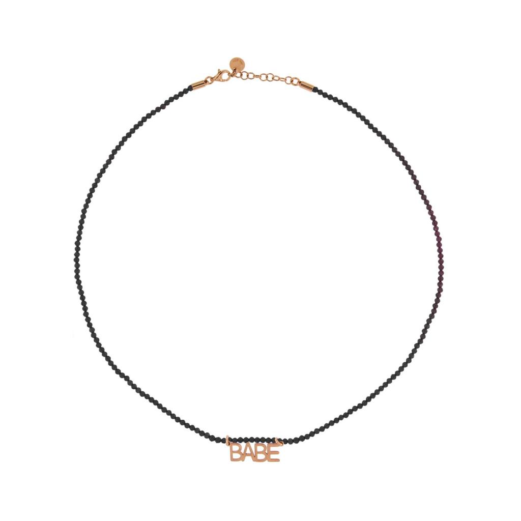 Giricollo Rue DEs Mille con pietre verdi e scritta BABE - RUE DES MILLE