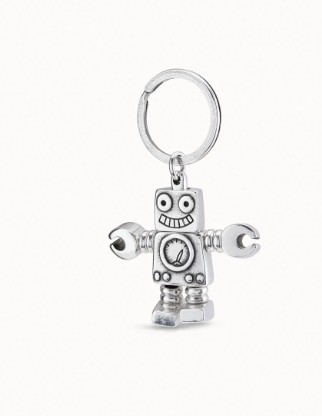 Portachiavi robot e logo inciso in argento Sterling - UNO DE 50