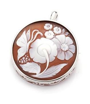 Pendente Spilla Cameo Italiano Con Fiori - CAMEO ITALIANO