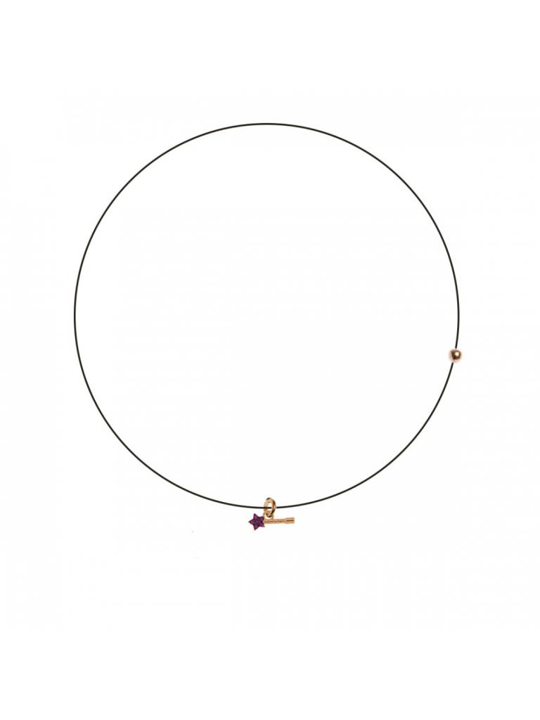 GIROCOLLO LENZA NERO CON CIONDOLO ZIRCONI COLORATI BACCHETTA - RUE DES MILLE