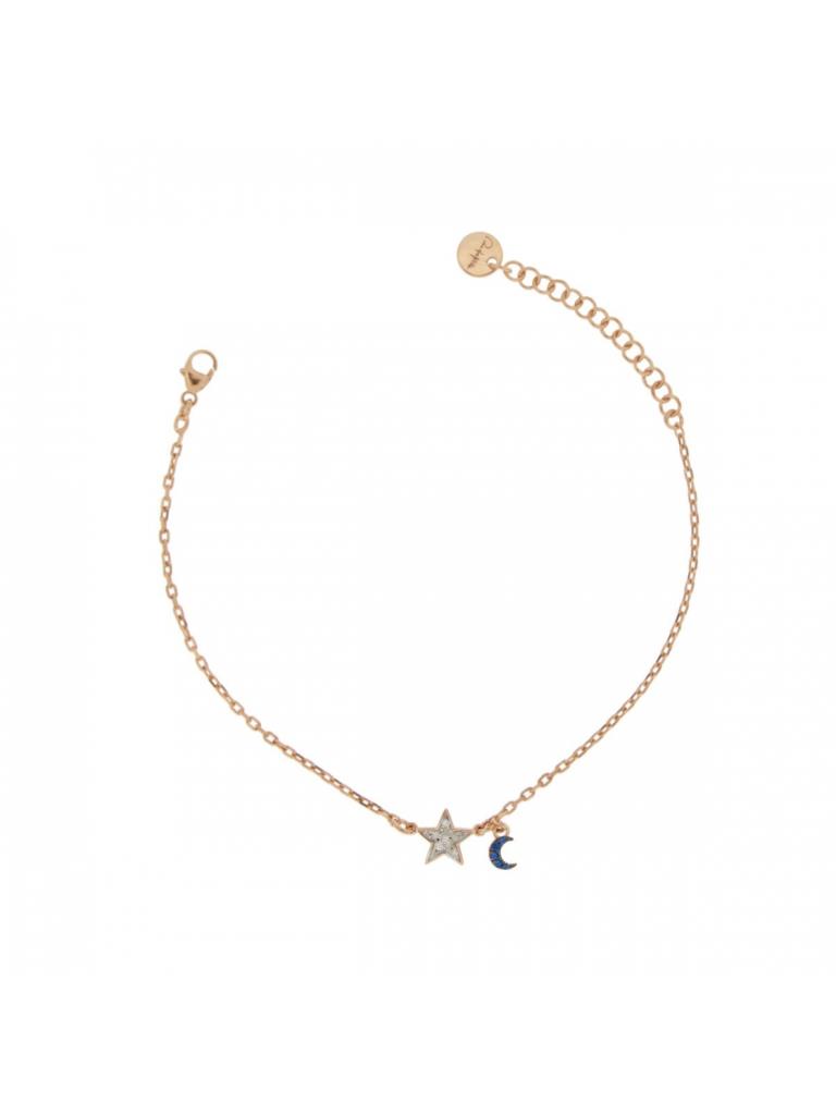 BRACCIALETTO SOGGETTO CENTRALE ZIRCONI BIANCHI + CIONDOLO MICRO ZIRCONI COLORATI STELLA - RUE DES MILLE