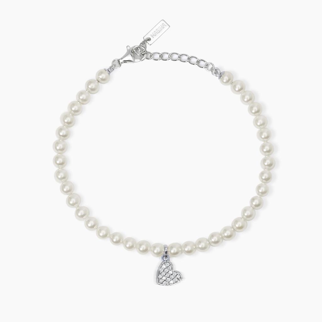 Bracciale Mabina con perle conchiglia e cuore in pav&egrave; ONE LOVE - MABINA