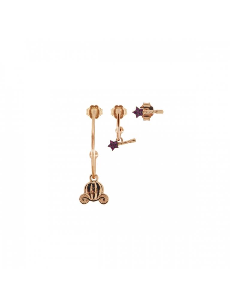 ORECCHINI 3 PEZZI ROSA (3CM+1CM+LOBO) CARROZZA + BACCHETTA - RUE DES MILLE