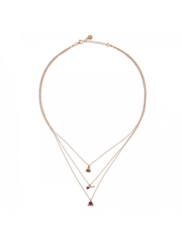 GIROCOLLO TRIS ROSA CON 3 SOGGETTI MICRO ZIRCONI COLORATI CARROZZA BACCHETTA RANA - RUE DES MILLE