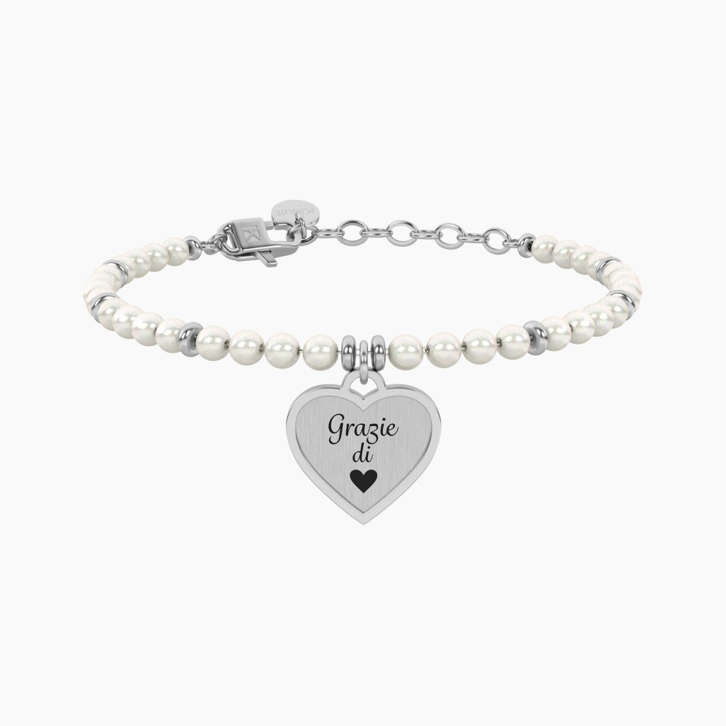 Bracciale perle con ciondolo cuore grazie - KIDULT