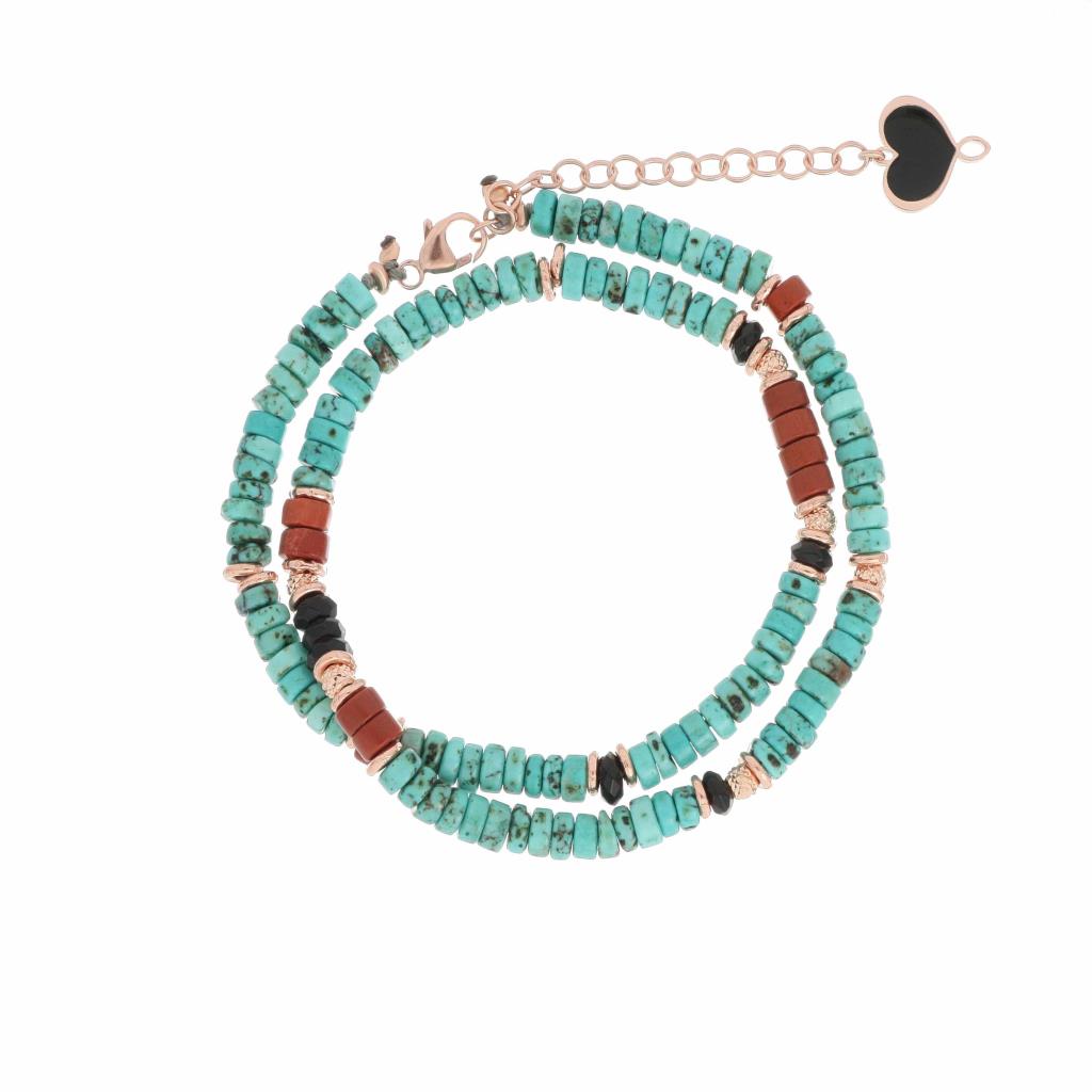Bracciale Maman Et Sophie Doppio con Pietre Turchesi e Rosse - MAMAN ET SOPHIE