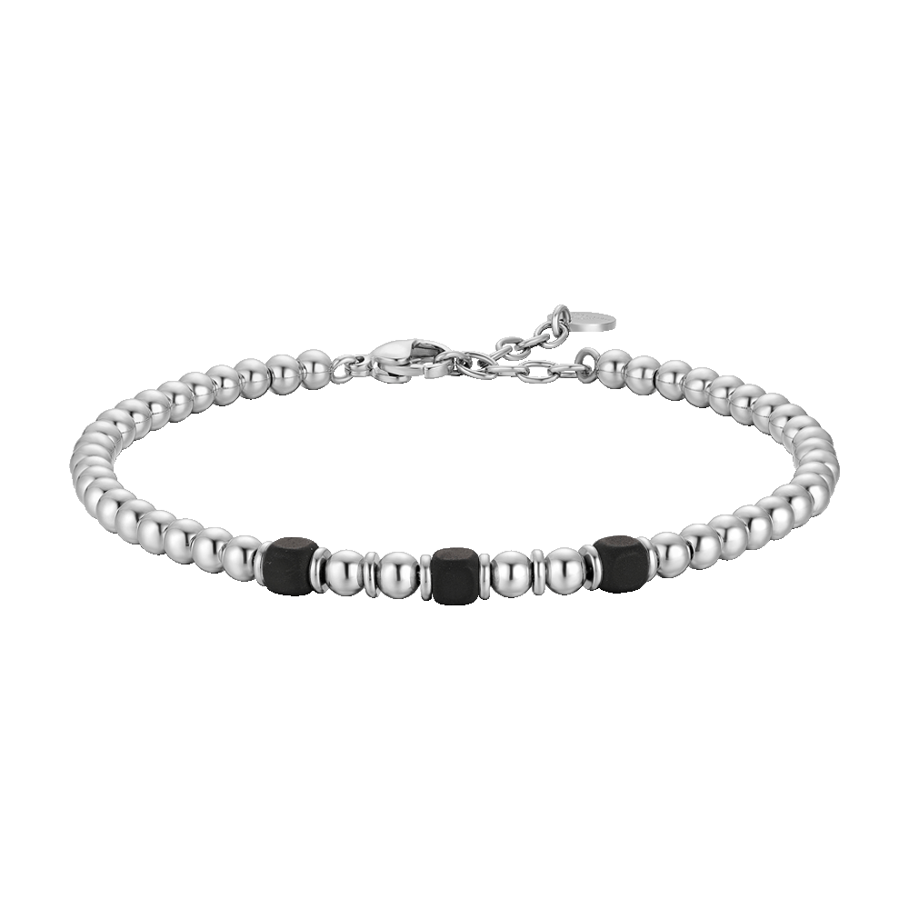 Luca Barra bracciale uomo in acciaio con elementi in ematite nera - LUCA BARRA
