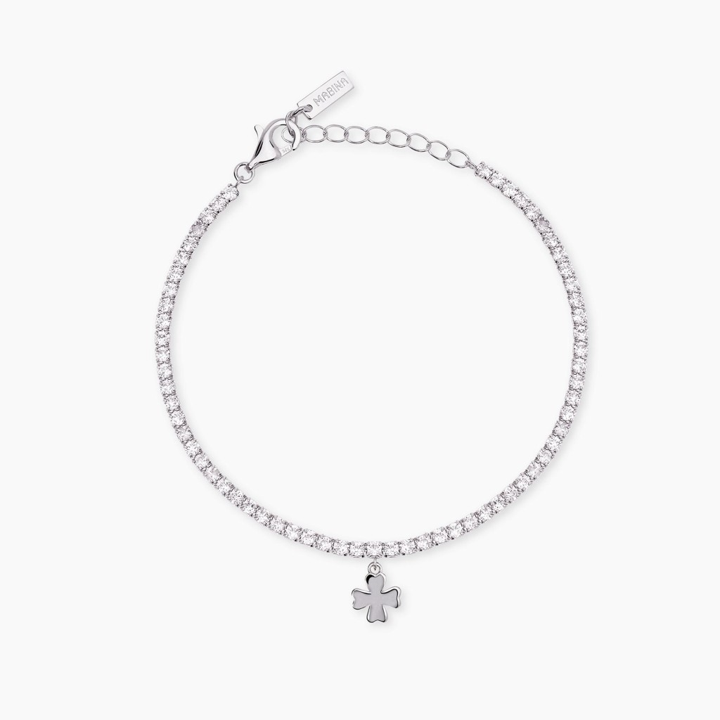 Bracciale tennis in argento con ciondolo quadrifoglio LUCKY WOMAN - MABINA