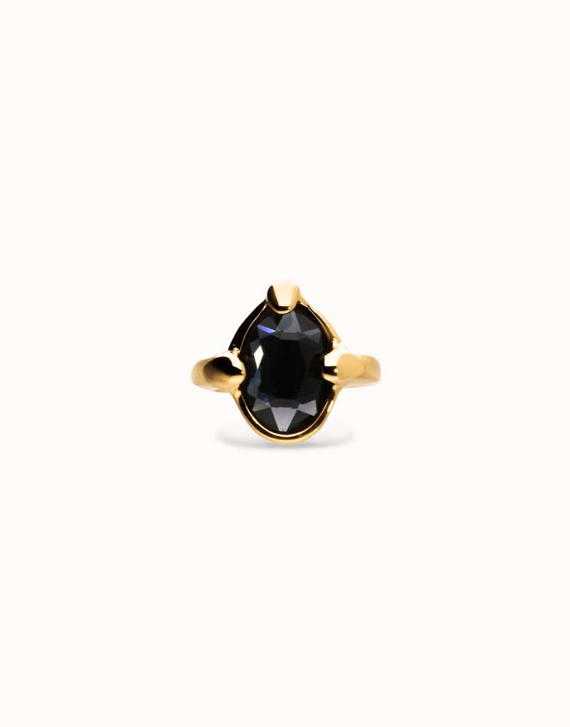 Anello placcato in oro 18k con cristallo ovale sfaccettato nero - UNO DE 50