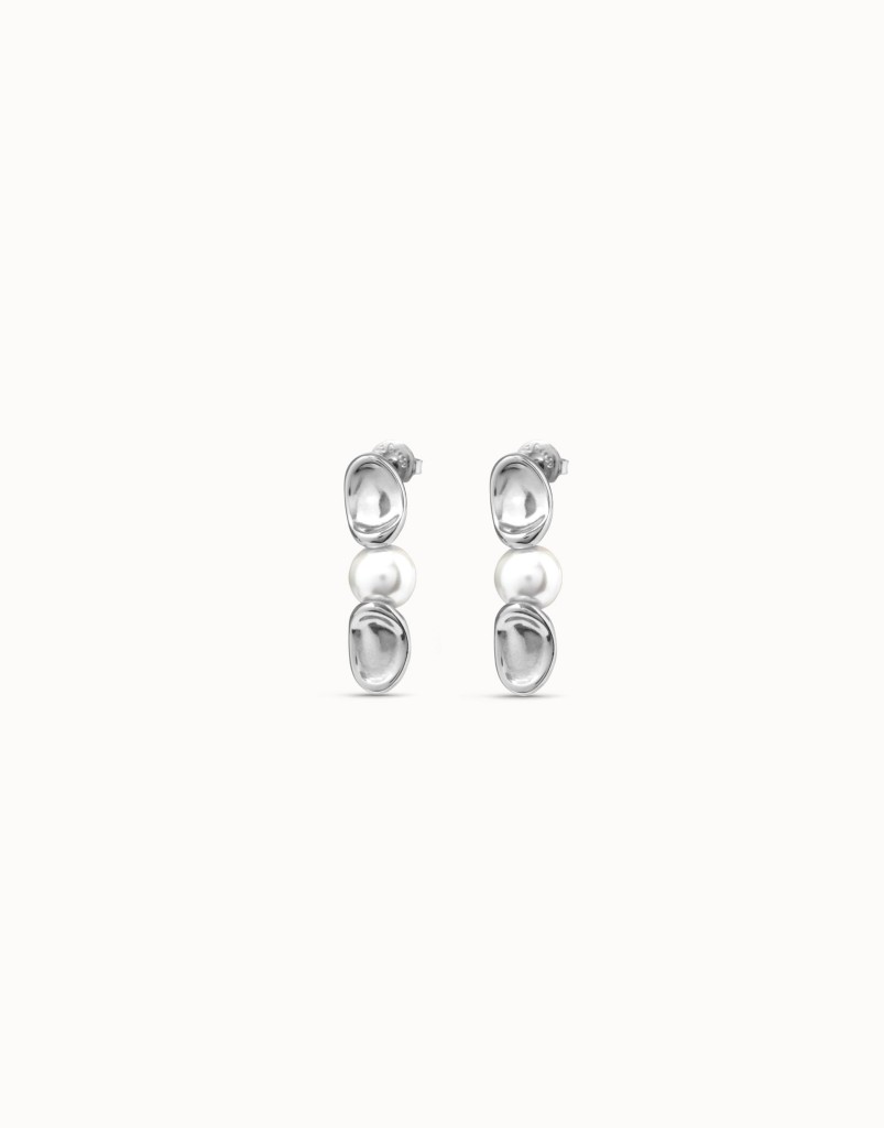 Orecchini placcati argento Sterling con maglia ovale e perla centrale - UNO DE 50