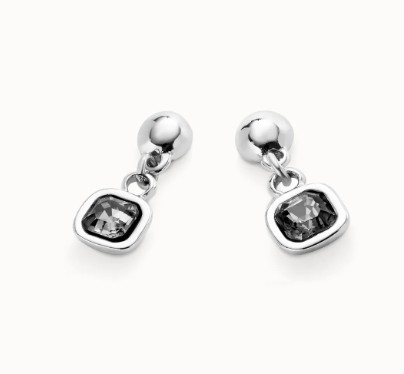 Orecchini placcati argento Sterling con cristallo pendente nero - UNO DE 50