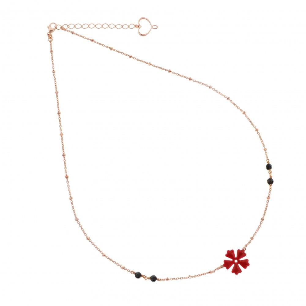 Collana Girocollo Maman Et Sophie di Catena con Fiore Grande in Smalto Rosso e Spinello - MAMAN ET SOPHIE