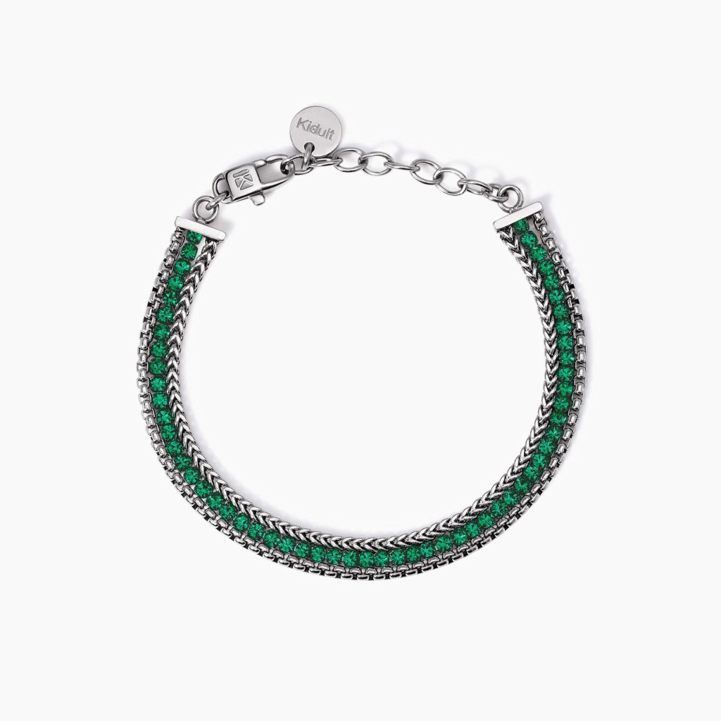 Bracciale dorato con due catene e tennis verde - KIDULT