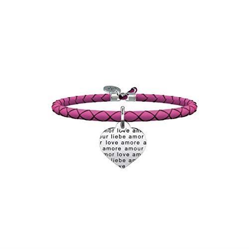 BRACCIALE PELLE FUCSIA E ACCIAIO 316L - KIDULT