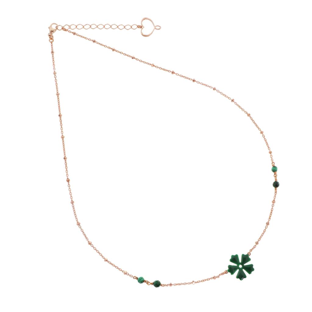 Collana ChokerMaman Et Sophie con Fiore Verde Smaltato E Pietre Malachite - MAMAN ET SOPHIE