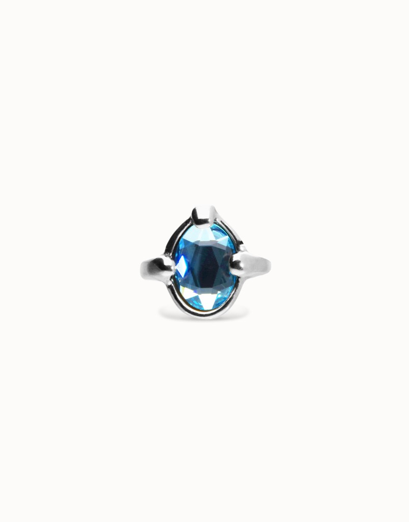 Anello placcato in argento con cristallo ovale sfaccettato blu - UNO DE 50