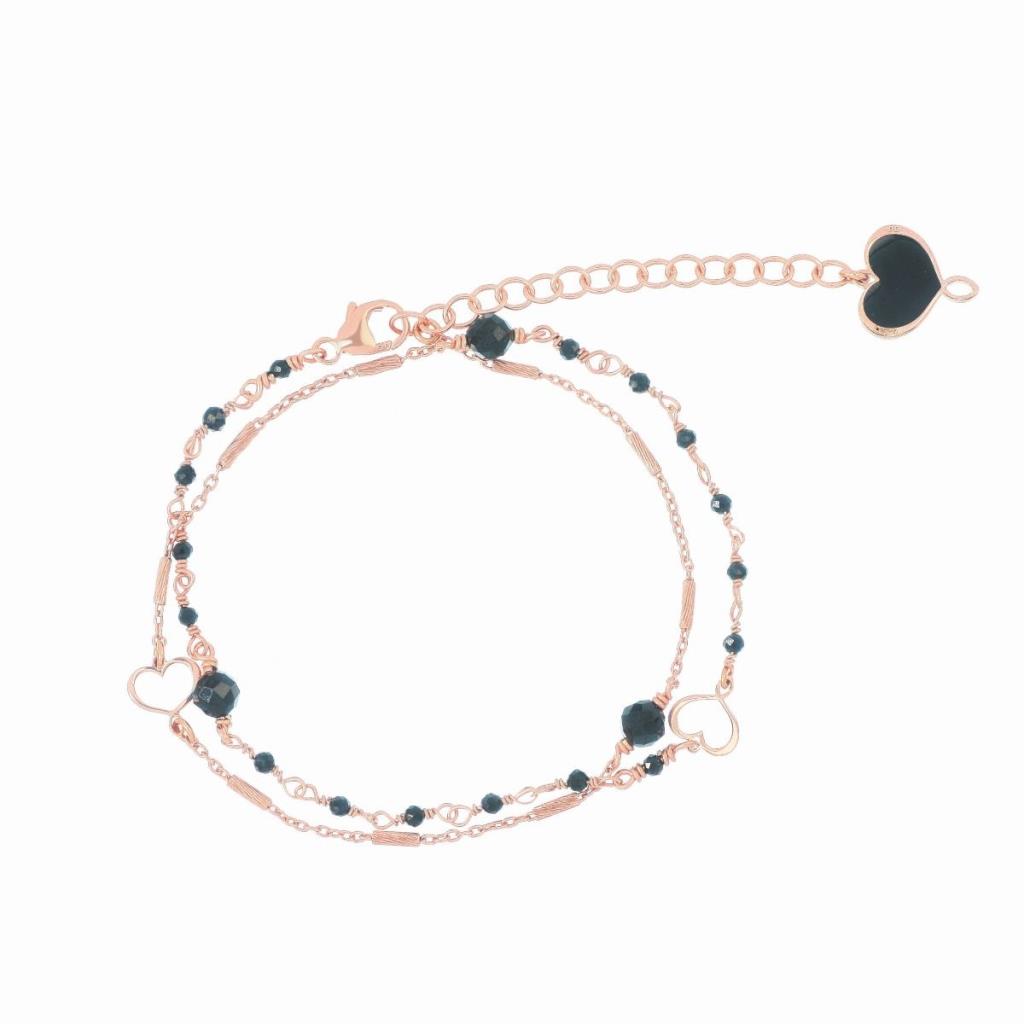 Bracciale Doppio Maman Et Sophie Cuoricini E Spinelli Neri - MAMAN ET SOPHIE