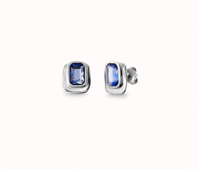 Orecchini rettangolari placcati argento sterling con cristallo blu - UNO DE 50