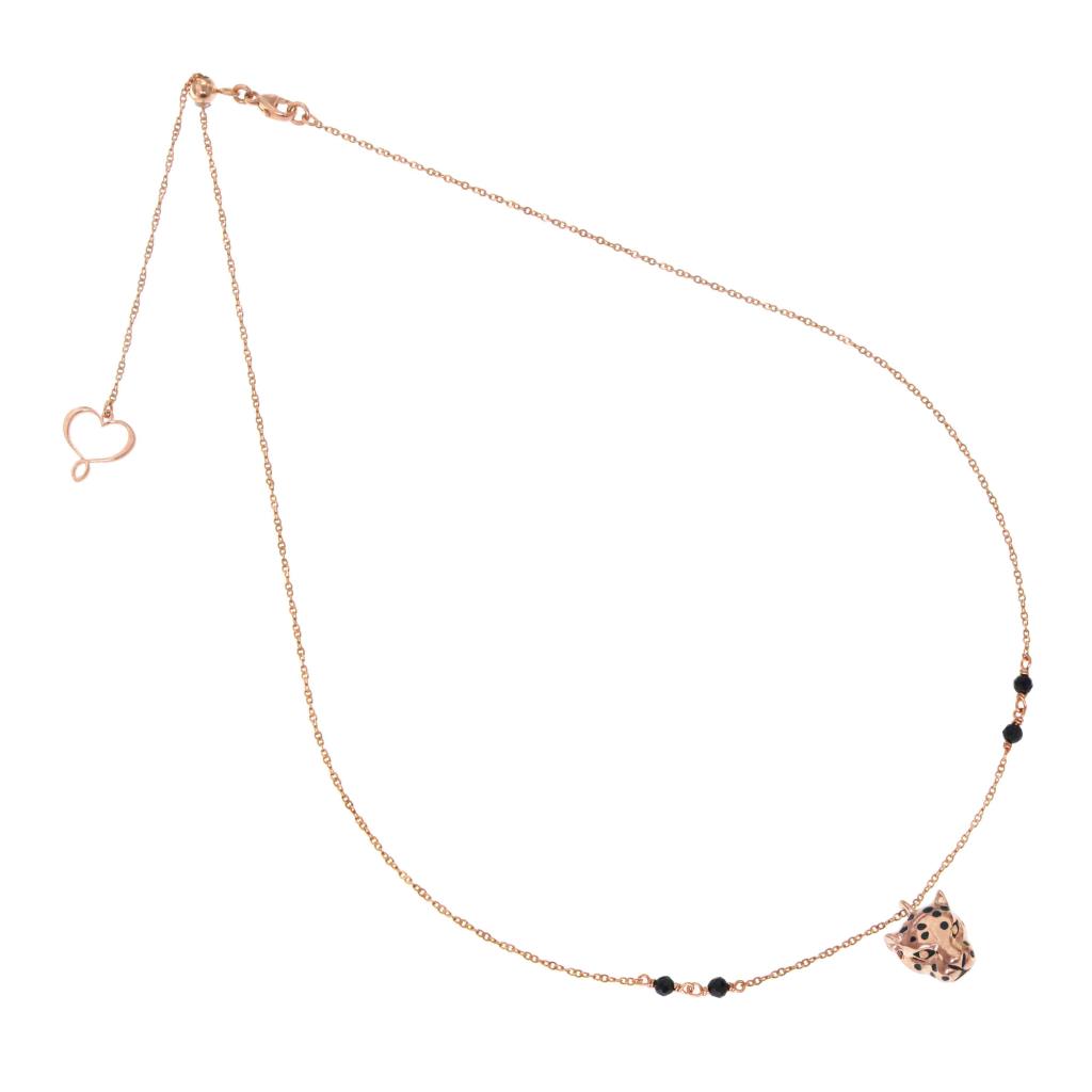 Collana girocollo di catena con leopardo in oro rosa e spinello - MAMAN ET SOPHIE