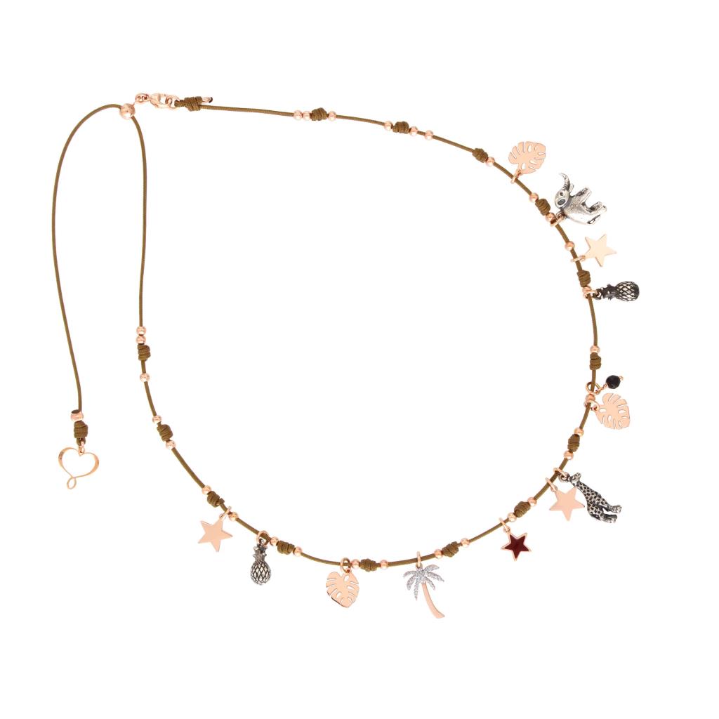 Collana girocollo in filo di Nylon verde con Elementi Pendenti  - MAMAN ET SOPHIE