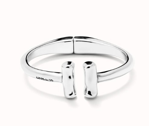 Bracciale rigido placcato argento sterling e due tubi alle estremit&agrave; - UNO DE 50