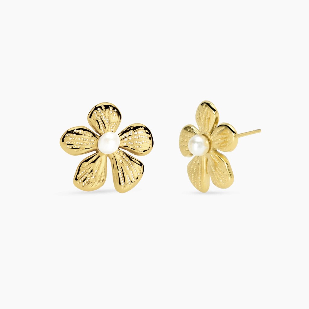 Orecchini fiore dorati con perla conchiglia - KIDULT