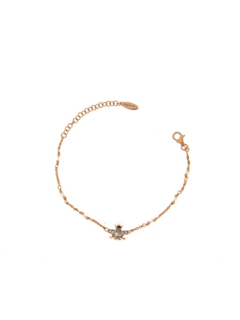 BRACCIALETTO ARG. ORO ROSA CON ZIRCONI BIANCHI E RANA - RUE DES MILLE